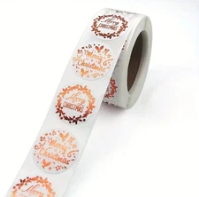 500 pc ROSE GOLD Merry Christmas Wreath Roll Stickers Office Teacher Shipping