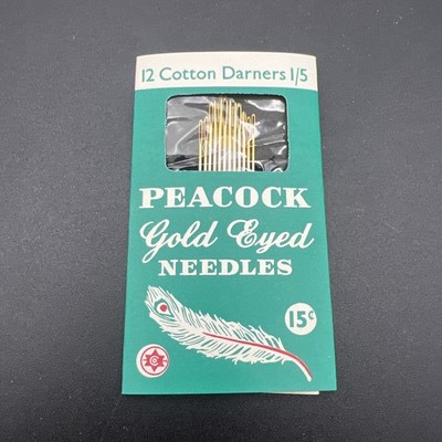 Vintage Peacock Gold Eyed Needles Packet 12 Cotton Darners 1/5 Made in England