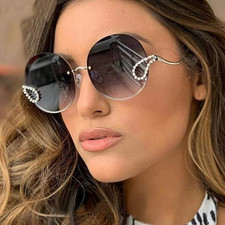 Trendy Large OVERSIZED Round Diamond Rhinestone Women's Fashion Sunglasses NEW
