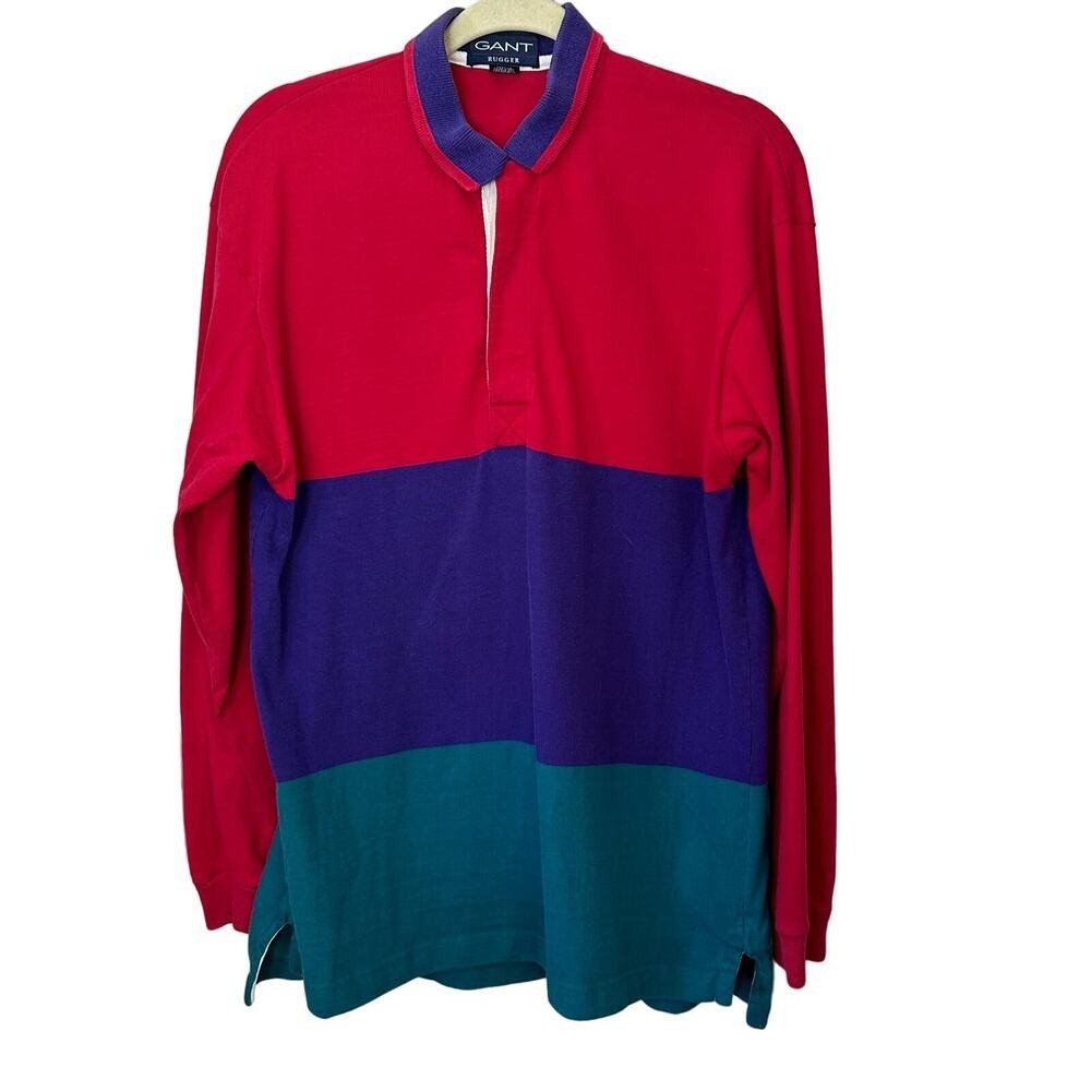 Vintage 90s GANT Rugger Rugby Shirt Mens Large Long Sleeve Colorblock Polo Y2K