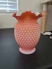VTG Fenton 8" Large Cranberry Hobnail Opalescent Flower Collector Glass Vase