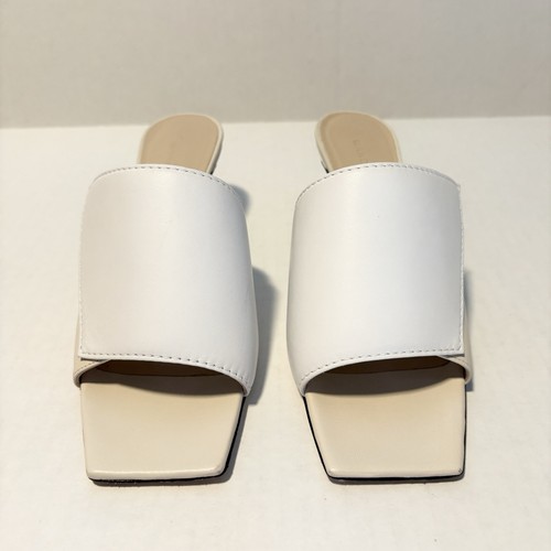 Wandler ISA Bi-Color Kitten Heel Slipper Sandal Size 38 Ivory Leather Square Toe - Picture 2 of 13