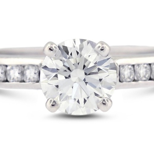 0.93ct D/VS2 Round Natural Certified Diamonds White Gold Classic Side Stone Ring - Picture 4 of 21