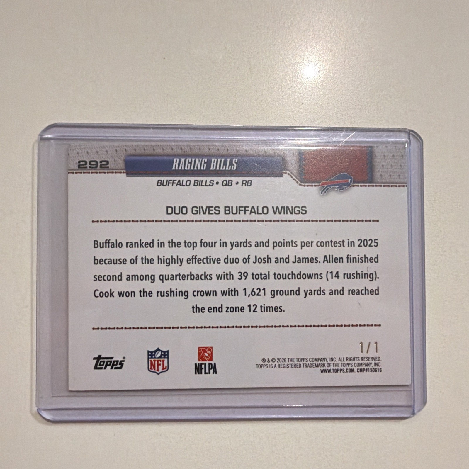 Topps 2026 Josh Allen James Cook Buffalo Bills Raging Bills #292 Blue 1 ...