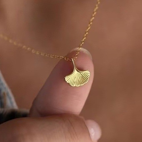 Ginkgo Leaf Necklace 18k Gold Plated Pendant Delicate Dainty - Product main view