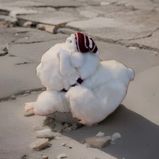 Russ Plush White Polar Bear Cub On Back: "Peppermint" Burgundy White Scarf