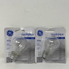 GE 40W A15 Appliance Bulbs Clear, Medium Base E26, 2-Pack