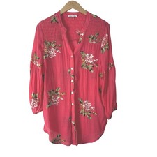 Figueroa Flower Floral Boho Embroidered Tunic Button Up Top Womens XL Festival