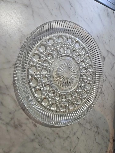 Vintage Federal Glass Windsor Clear Button & Cane 11” Serving Platter Cake Plate