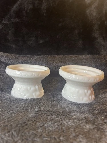 Two Vintage Milk Glass Candle Holders  Candlesticks or Small Pillar Candles