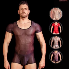 Tights Mens Sexy Silky Elastic Flat Angle Jumpsuit Bodysuit Jumpsuit Underwear
