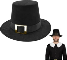 Nicky Bigs Novelties Deluxe Adult Black Pilgrim Hat with Gold Buckle Faux... 