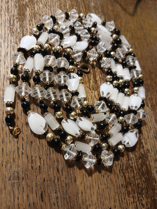 Vtg Long Art Glass Bead Flapper Necklace Filigree Bead Caps 68"