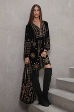 Johnny Was "Heidi" Velvet Yoke Dress (Black) Size 2X