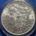A 1887-P MORGAN SILVER DOLLAR, BEAUTIFUL HIGH GRADE BU