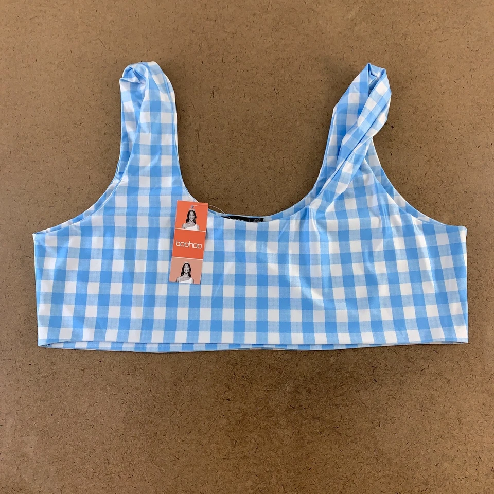 Conjunto de natación de bikini Boohoo para mujer 22 azul blanco a cuadros de guinga de 2 piezas nuevo con etiquetas Foto 3 de 4
