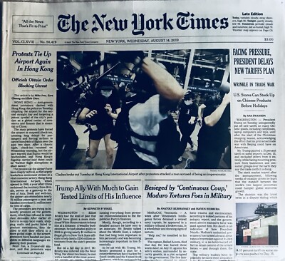AUG 14, 2019 NY TIMES TRUMP•TARIFF•HONG KONG•MADURO•JUL•CBD
