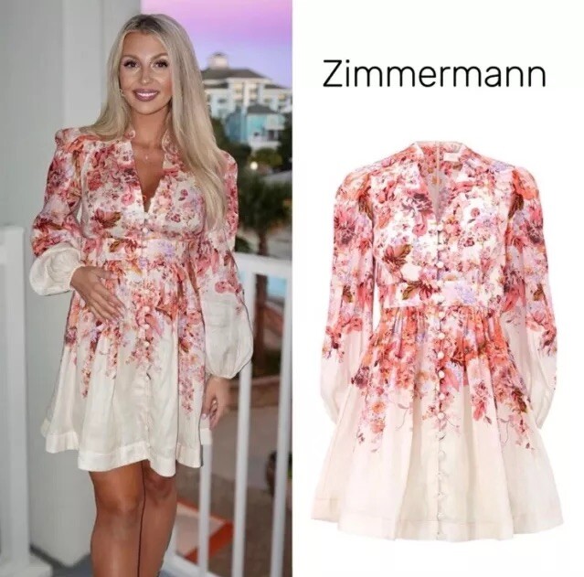 【Zimmermann】Devi フローラルプリント ギャザードレス NWT $895 Zimmermann Devi Plunge V Neck Red Floral Linen Mini