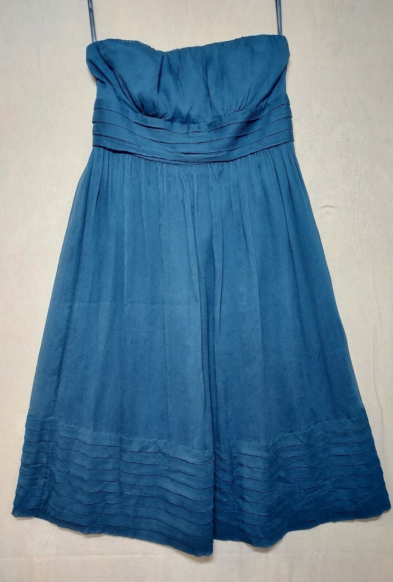J CREW Silk Dress Sz P Blue Chiffon Strapless Party Special