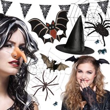 HEXE + FLEDERMAUS + SPINNE - Verkleidung Kostüme Accessoires Party Karneval Deko