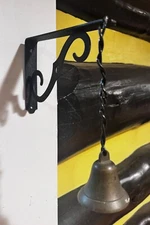 Vintage Hanging Outdoor Cast Iron Bracket With Brass Dinner Bell