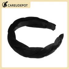 1Pcs Women Thick Braided Velvet Headband Hairband Black 1.2 Inch Wide