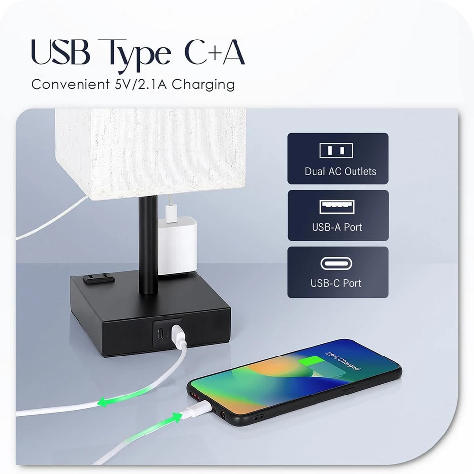 Bedside Lamps Set of 2 Touch Table Lamps with USB-C USB-A Charging Ports, 3 Way - Image 3 of 4