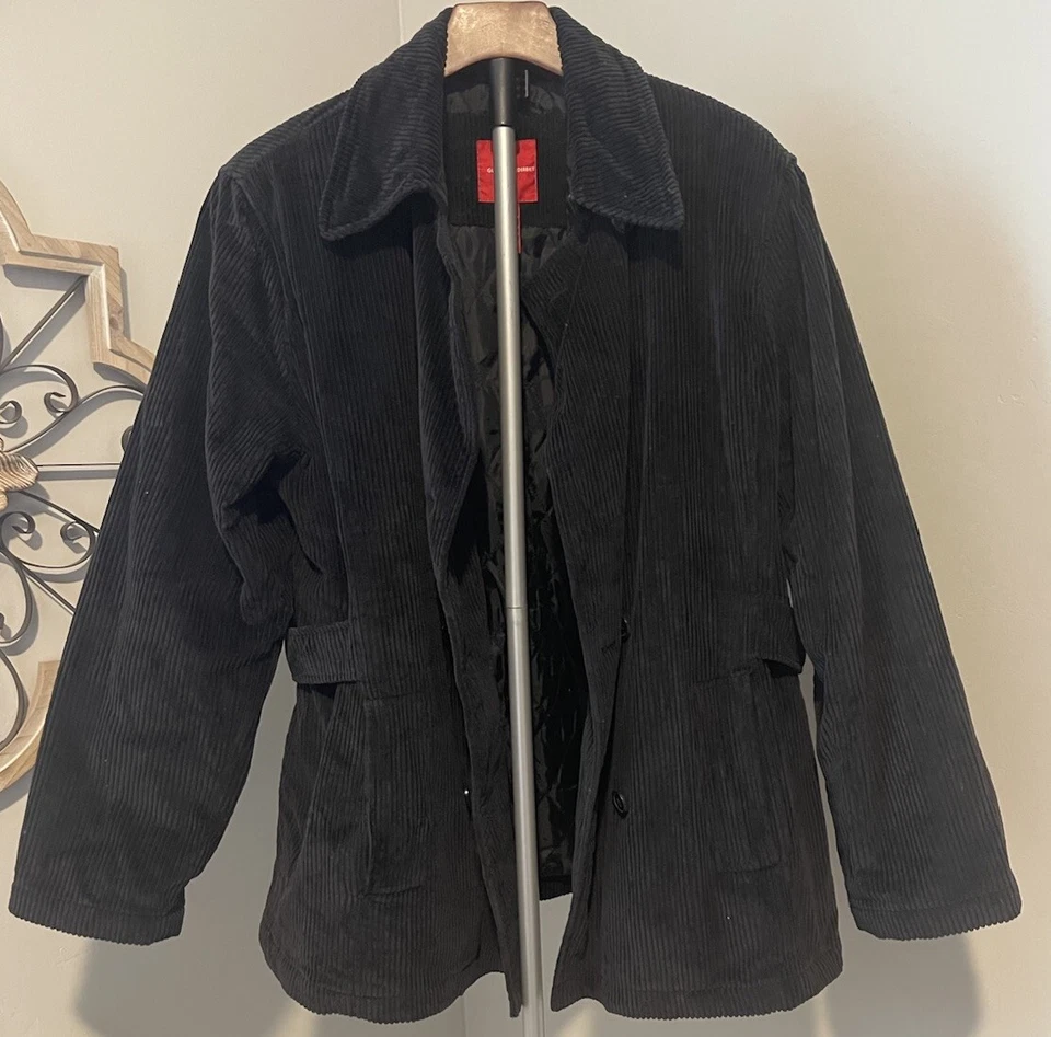 Chaquetón Gloria Vanderbilt negro forrado de pana para mujer talla grande XL botones Foto 3 de 4