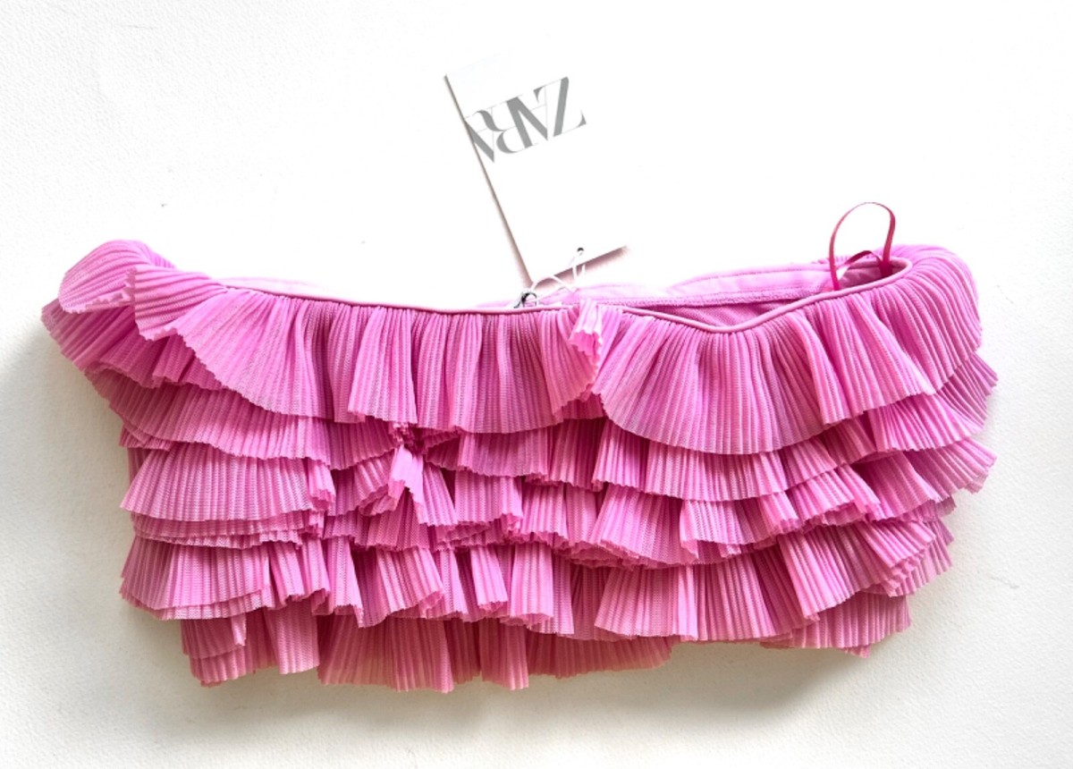 ZARA ORGANZA BANDEAU CROP TOP with RUFFLES Size M (10-12) RUFFLED