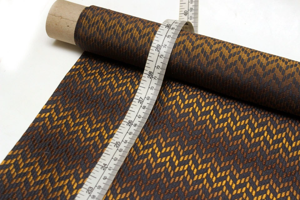 100% Seda Marrón con Mostaza Patrón Zigzag Seda Fa por Media Yarda F320 Foto 3 de 4