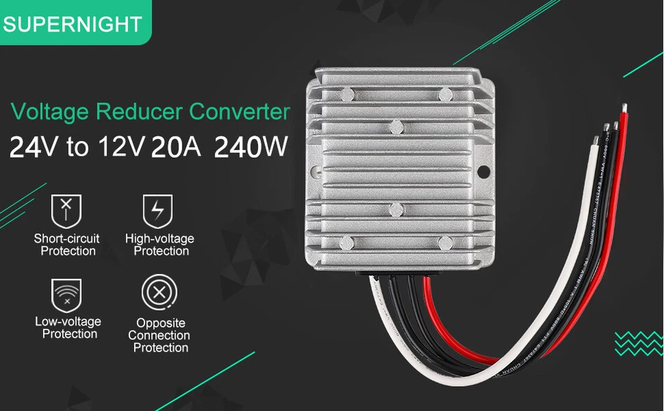 Convertidor 20A 240W para carro de golf DC 24V a DC 12V regulador de voltaje impermeable Foto 3 de 4