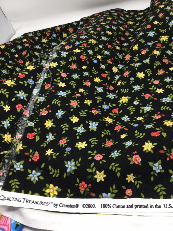 Millefleur Black Floral Calico Fabric Cranston Claire Murray 1 Y Cotton Quilt  - Image 2 of 3