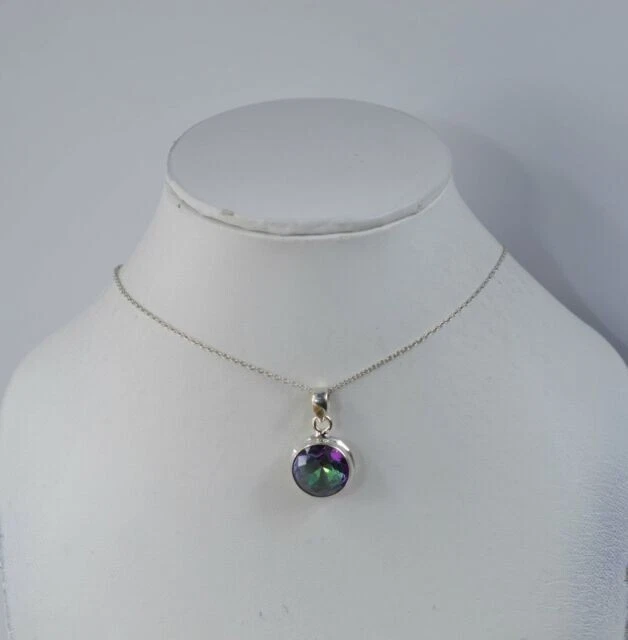 Topazio Mistico Rotondo Gemma 925 Argento Sterling Donna Collana Regalo Sister - Immagine 3 di 4