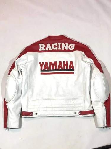 Yamaha Red & White Motorbike Racing Motorcycle Bike Rider Cowhide Leather Jacket - Picture 2 of 3