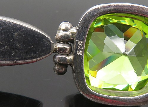 925 Sterling Silver Vintage Peridot Circle Pattern Chain Bracelet BT8398 - Picture 5 of 5