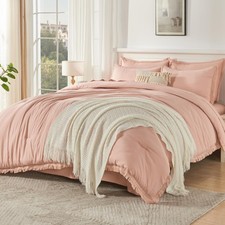 Andency Pink Full Queen Comforter Set with Sheets - 7 Pieces Boho Tassel Bedding