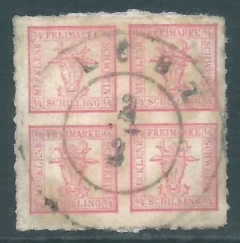 MECKLENBURG-SCHWERIN early used block of miniature size stamps