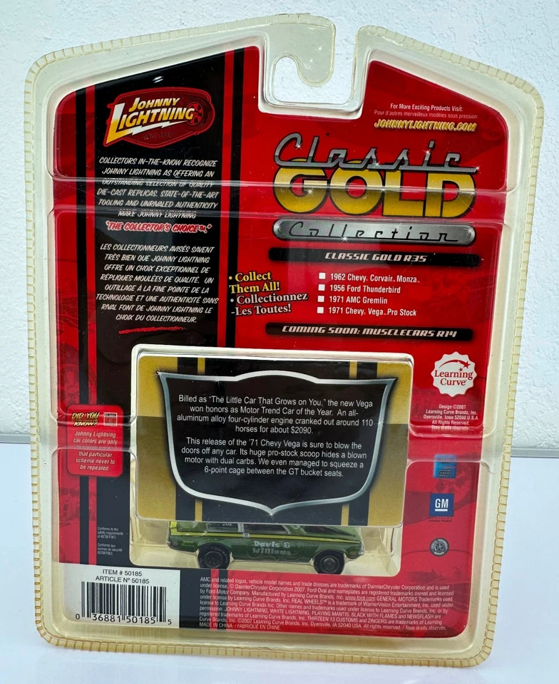 Johnny Lightning 1971 Chevy Vega Pro Stock Classic Gold Diecast 1:64 Scale Green - Image 4 of 4