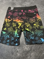 Hurley Kids Boys Board Shorts Surf Swim Trunks - Neon Rainbow Sharks Fish