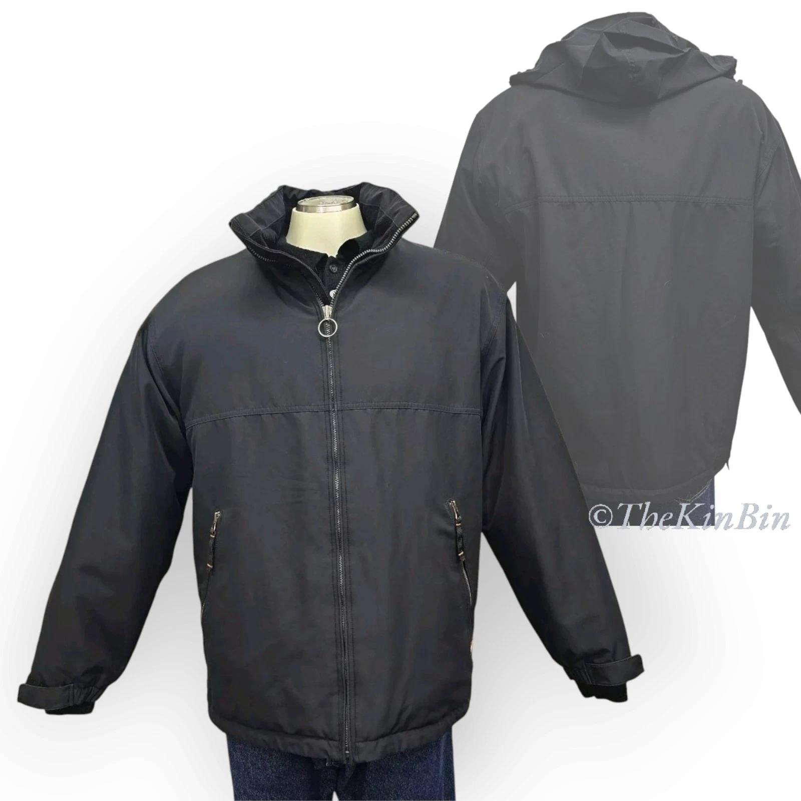 Weatherproof Mens M Black Soft Shell Hide Hood Zip Front Fleece Line Vented Coat
