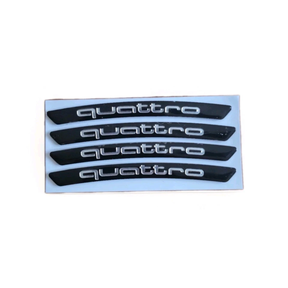 4 x  Quattro  Felgen Aufkleber Sticker Logo Emblem ca. 90mm x 8mm Schwarz Chrom  - Bild 3 von 4