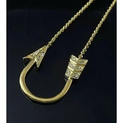 1 Ct Round Cut Simulated Diamond Arrow Pendant Necklace 14k Yellow Gold Plated