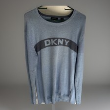 DKNY Jeans Pullover Ribbed Sweater Logo Blue 100 Cotton Mens XL