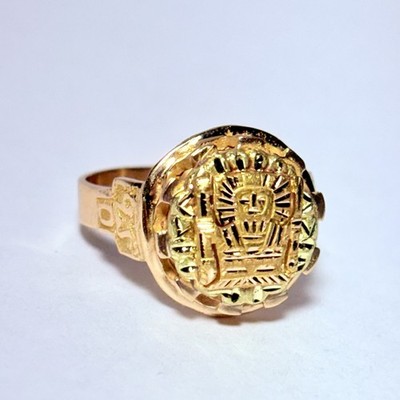 18K Yellow Gold Aztec Mayan Inca Figure Size 7 Ring 6.4g