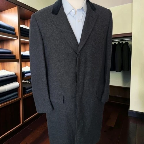 Vintage 1950s Chesterfield Overcoat 40r Bespoke Charcoal Wool Velvet image 3