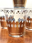 Vintage George Briard Gold Turquoise Feathers Lowball Glasses MCM Set of 4 — photo 3