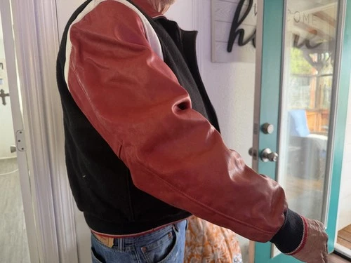 Marlboro Team Penske Leather Bomber Jacket Black/Red Quilted Lined XL image 3