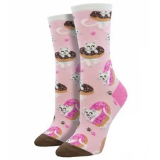 Socksmith Women's Crew Socks Sweet Treat Kitty Cats and Donuts Fun Footwear