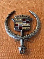 Vintage 70s Cadillac Wreath Crest Hood Ornament Silver Emblem