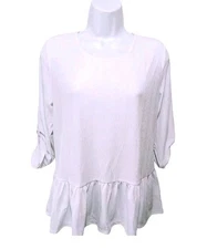NWT Apt. 9 Ribbed Peplum Top White Womens L 3/4 Sleeve Casual  #swtr3